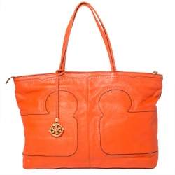 مملوكة مسبقًا Tory Burch Orange Leather Shopper Tote
