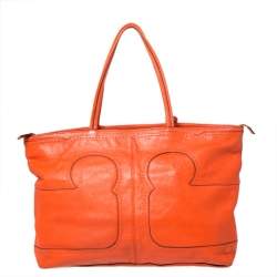 مملوكة مسبقًا Tory Burch Orange Leather Shopper Tote