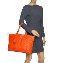 مملوكة مسبقًا Tory Burch Orange Leather Shopper Tote