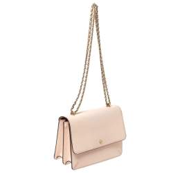 Pre Owned Tory Burch Coral Pink Leather Flap Shoulder Bag