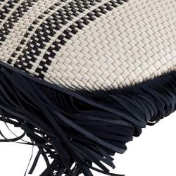 مملوكة مسبقًا Tory Burch Blue/White Woven Leather and Fabric Fringe Hobo