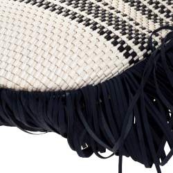 مملوكة مسبقًا Tory Burch Blue/White Woven Leather and Fabric Fringe Hobo