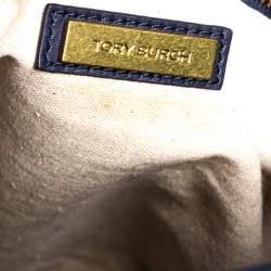 مملوكة مسبقًا Tory Burch Blue/White Woven Leather and Fabric Fringe Hobo