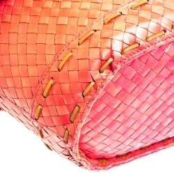 Pre Owned Tory Burch Pink Woven Raffia Beachy Norah Bucket Bag