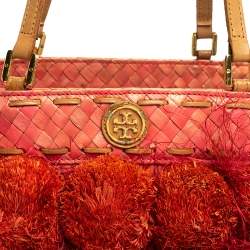 Pre Owned Tory Burch Pink Woven Raffia Beachy Norah Bucket Bag