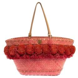 Tory Burch Pink Woven Raffia Beachy Norah Bucket Bag Tory Burch