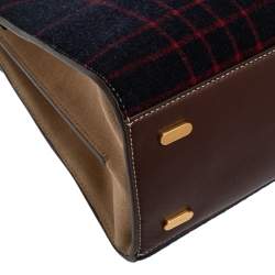 Pre Owned Tory Burch Multicolor Check Wool and Suede Lee Radziwill Top Handle Bag