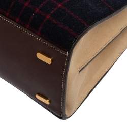 Pre Owned Tory Burch Multicolor Check Wool and Suede Lee Radziwill Top Handle Bag