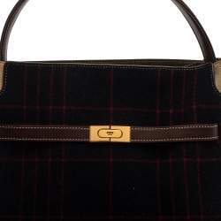 Pre Owned Tory Burch Multicolor Check Wool and Suede Lee Radziwill Top Handle Bag