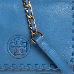Tory Burch Blue Leather Mini Marion Shrunken Shoulder Bag