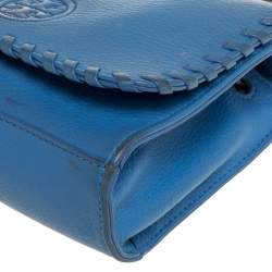 Tory Burch Blue Leather Mini Marion Shrunken Shoulder Bag