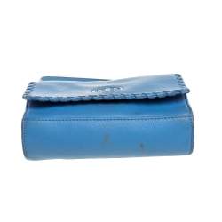 Tory Burch Blue Leather Mini Marion Shrunken Shoulder Bag
