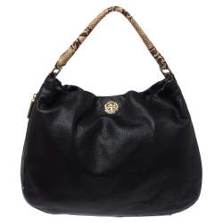 Pre Owned Tory Burch Black/Beige Leather and Snakeskin Effect Hobo