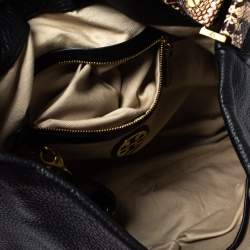 Pre Owned Tory Burch Black/Beige Leather and Snakeskin Effect Hobo