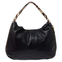 Pre Owned Tory Burch Black/Beige Leather and Snakeskin Effect Hobo
