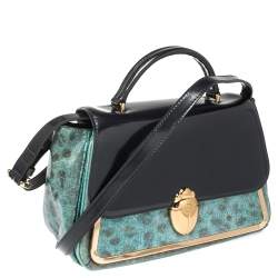Pre Owned Tory Burch Navy Blue/Turquoise Leather Top Handle Bag