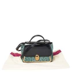 Pre Owned Tory Burch Navy Blue/Turquoise Leather Top Handle Bag