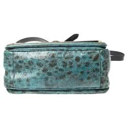 Pre Owned Tory Burch Navy Blue/Turquoise Leather Top Handle Bag