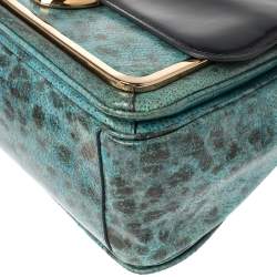 Pre Owned Tory Burch Navy Blue/Turquoise Leather Top Handle Bag