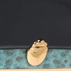 Pre Owned Tory Burch Navy Blue/Turquoise Leather Top Handle Bag