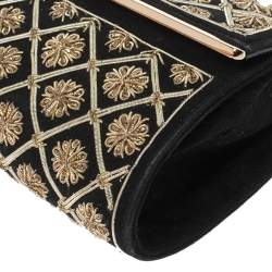 Pre Owned Tory Burch Black Quilted Suede Bria Embellished Flap Clutch