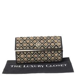 Pre Owned Tory Burch Black Quilted Suede Bria Embellished Flap Clutch
