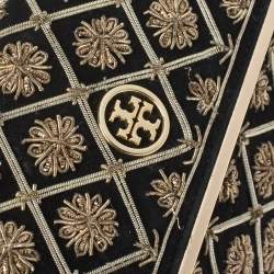 Pre Owned Tory Burch Black Quilted Suede Bria Embellished Flap Clutch