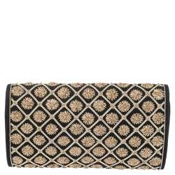 Pre Owned Tory Burch Black Quilted Suede Bria Embellished Flap Clutch