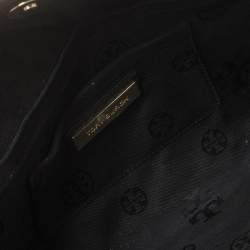 Pre Owned Tory Burch Black Quilted Suede Bria Embellished Flap Clutch