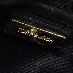 Pre Owned Tory Burch Black Quilted Suede Bria Embellished Flap Clutch