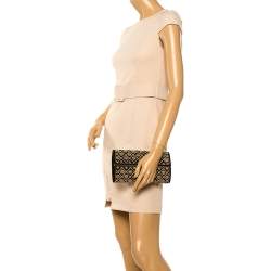 Pre Owned Tory Burch Black Quilted Suede Bria Embellished Flap Clutch