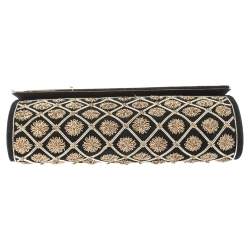 Pre Owned Tory Burch Black Quilted Suede Bria Embellished Flap Clutch
