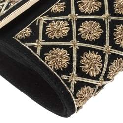 Pre Owned Tory Burch Black Quilted Suede Bria Embellished Flap Clutch