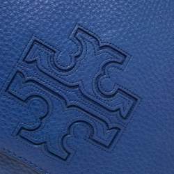 Pre Owned Tory Burch Blue Leather Harper Flap Messenger Bag