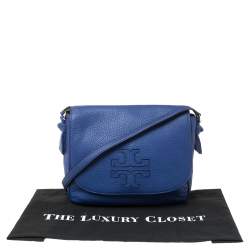Pre Owned Tory Burch Blue Leather Harper Flap Messenger Bag