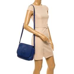 Pre Owned Tory Burch Blue Leather Harper Flap Messenger Bag