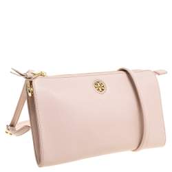 Pre Owned Tory Burch Nude Leather Robinson Clutch Bag