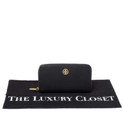 Pre Owned Tory Burch Black Leather Robinson Zip Around Wallet