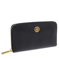 Pre Owned Tory Burch Black Leather Robinson Zip Around Wallet