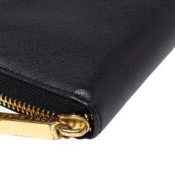 Pre Owned Tory Burch Black Leather Robinson Zip Around Wallet