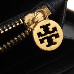 Pre Owned Tory Burch Black Leather Robinson Zip Around Wallet
