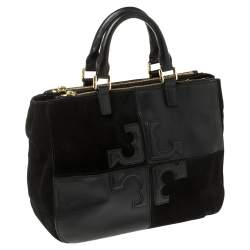 Pre Owned Tory Burch Black Leather and Suede Natalie Satchel
