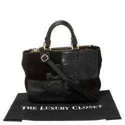 Pre Owned Tory Burch Black Leather and Suede Natalie Satchel
