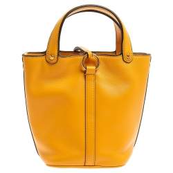 Pre Owned Tory Burch Yellow Leather Miller Bucket Bag