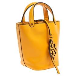 Pre Owned Tory Burch Yellow Leather Miller Bucket Bag