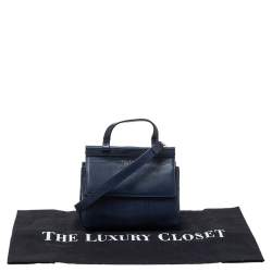Pre Owned Tory Burch Navy Blue Leather Mini Block T Top Handle Bag