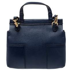 Pre Owned Tory Burch Navy Blue Leather Mini Block T Top Handle Bag
