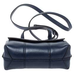 Pre Owned Tory Burch Navy Blue Leather Mini Block T Top Handle Bag