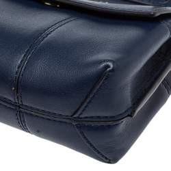 Pre Owned Tory Burch Navy Blue Leather Mini Block T Top Handle Bag