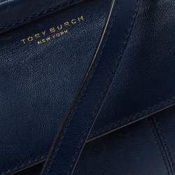 Pre Owned Tory Burch Navy Blue Leather Mini Block T Top Handle Bag
